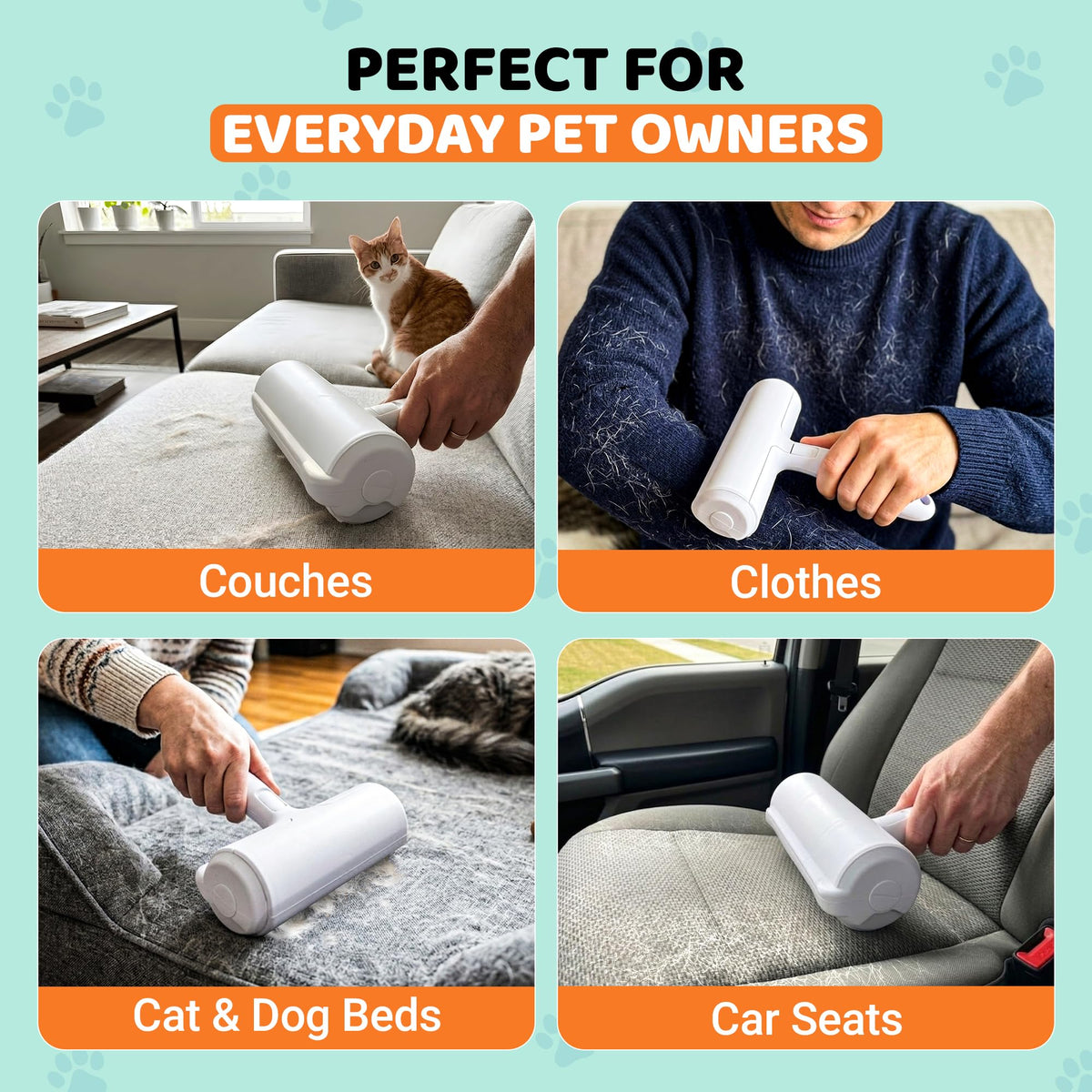 Pet Hair Remover Roller with Grooming Gloves – Reusable Lint Roller for Dog & Cat Hair, Furniture, Couch, Carpet & Clothes – 2-in-1 Pet Hair Removal Kit