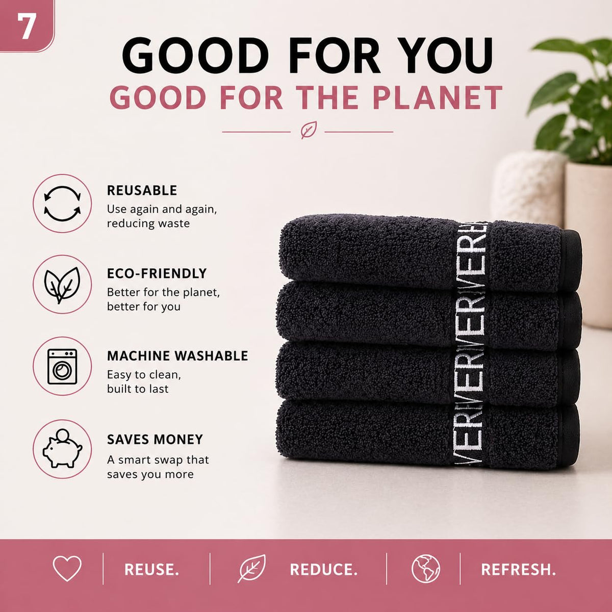 EVERLYGOODS Reusable Makeup Remover Cloths, Microfiber Face Towels, 12 x 12 Inch, Washable & Eco-Friendly, Pink & Black