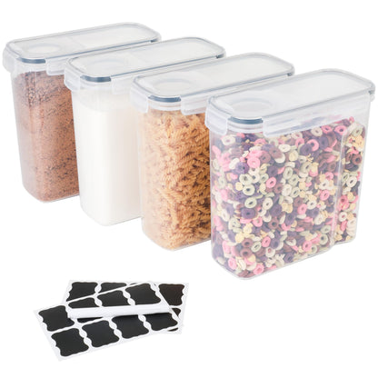 4 Pack Stackable Airtight Food Storage Containers (4L/135.2 oz) with Lids, Labels & Marker, BPA-Free Leakproof Pantry Organization for Cereal, Flour, Rice & Dry Food
