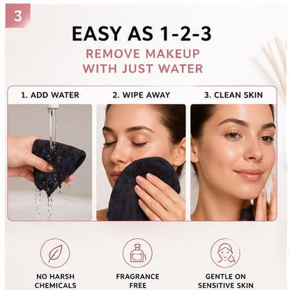EVERLYGOODS Reusable Makeup Remover Cloths, Microfiber Face Towels, 12 x 12 Inch, Washable & Eco-Friendly, Pink & Black