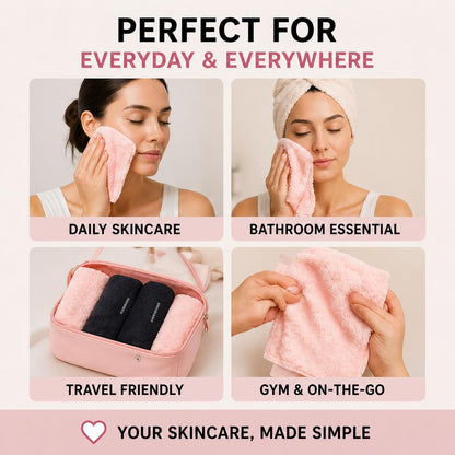 EVERLYGOODS Reusable Makeup Remover Cloths, Microfiber Face Towels, 12 x 12 Inch, Washable & Eco-Friendly, Pink & Black