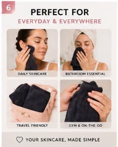 EVERLYGOODS Reusable Makeup Remover Cloths, Microfiber Face Towels, 12 x 12 Inch, Washable & Eco-Friendly, Pink & Black