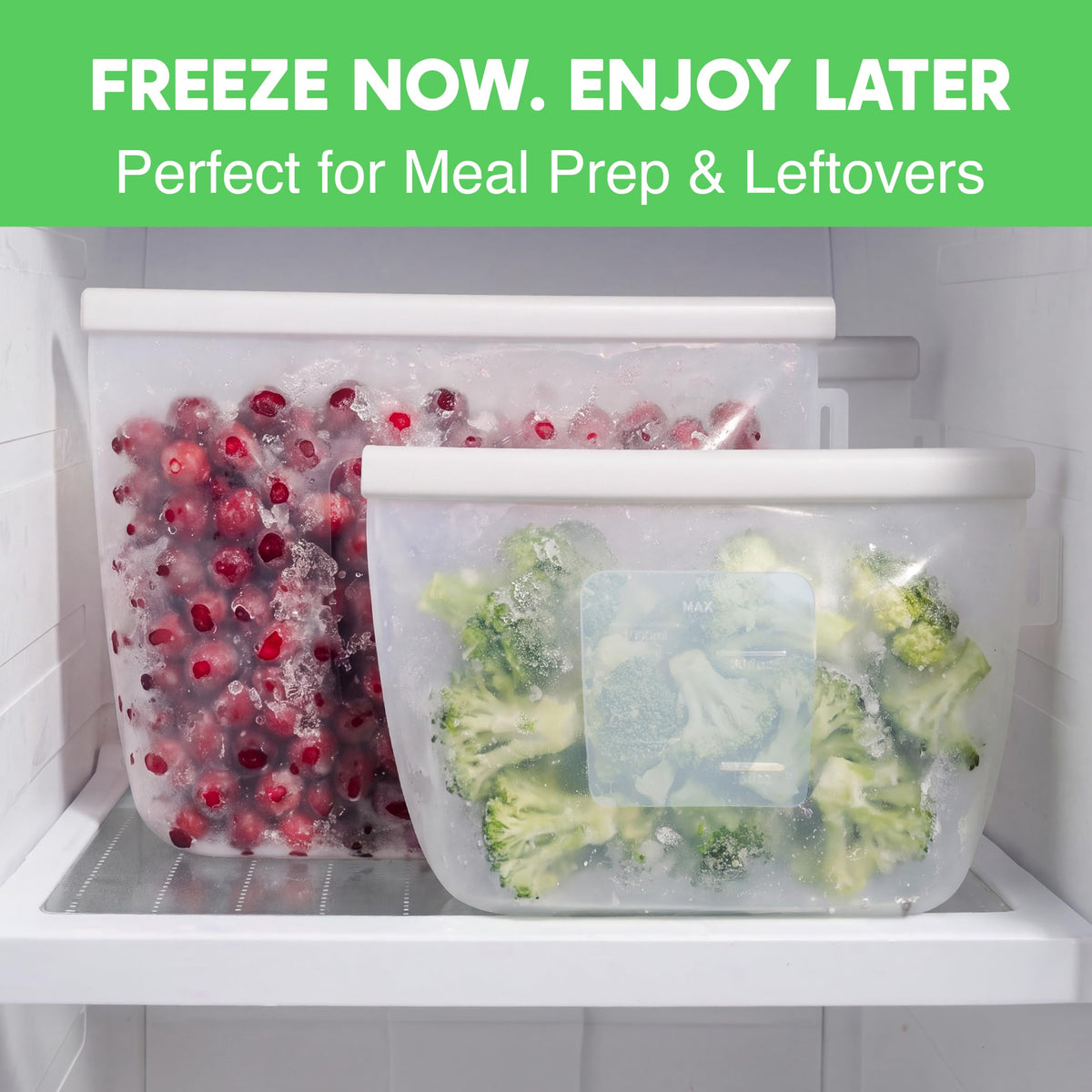 Everlygoods FreshLock Reusable Silicone Food Storage Bags 4 Pack with Cleaning Brush