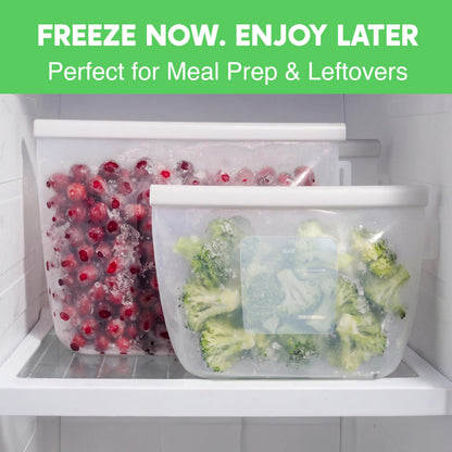 Everlygoods FreshLock Reusable Silicone Food Storage Bags 4 Pack with Cleaning Brush