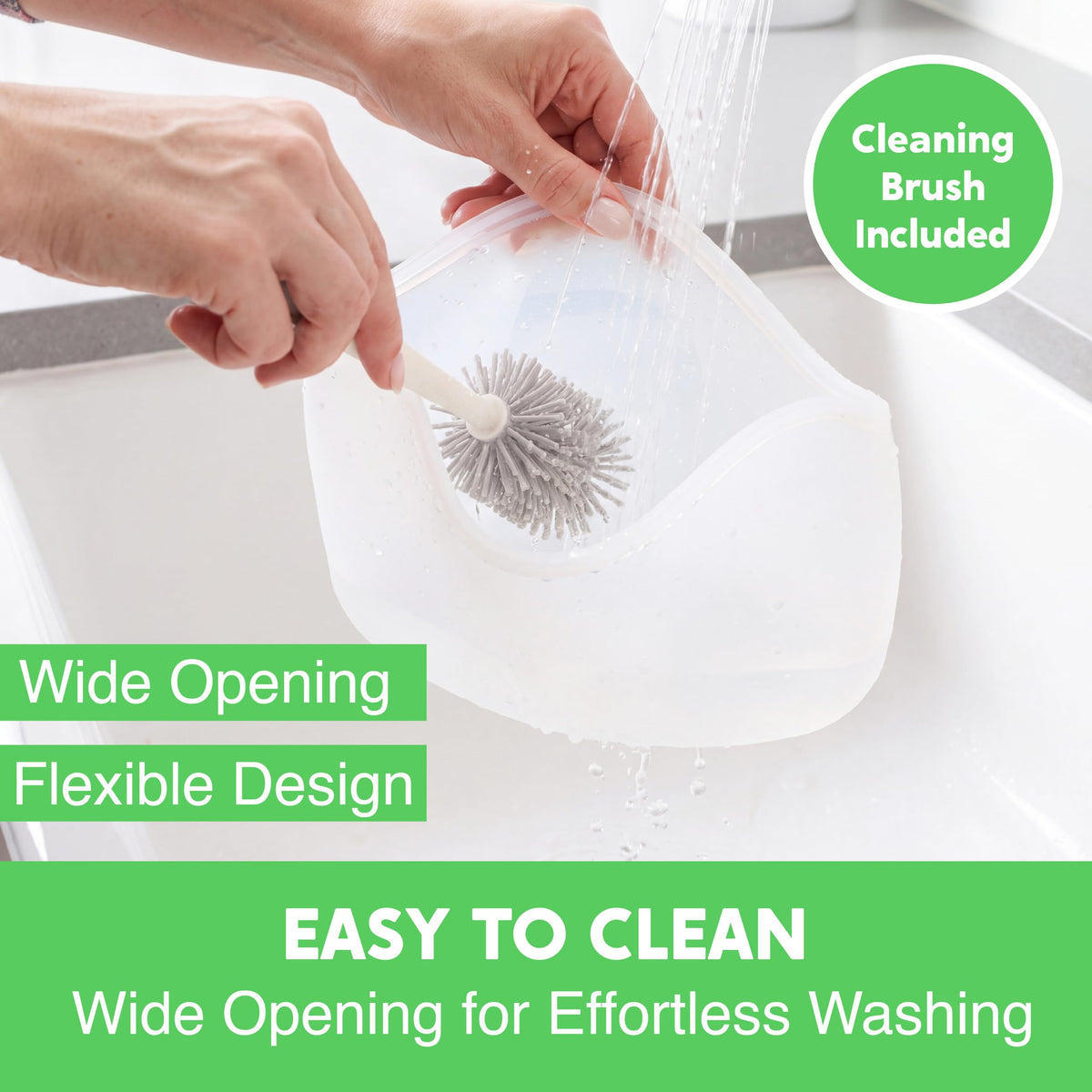 Everlygoods FreshLock Reusable Silicone Food Storage Bags 4 Pack with Cleaning Brush