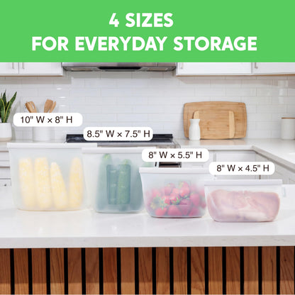 Everlygoods FreshLock Reusable Silicone Food Storage Bags 4 Pack with Cleaning Brush