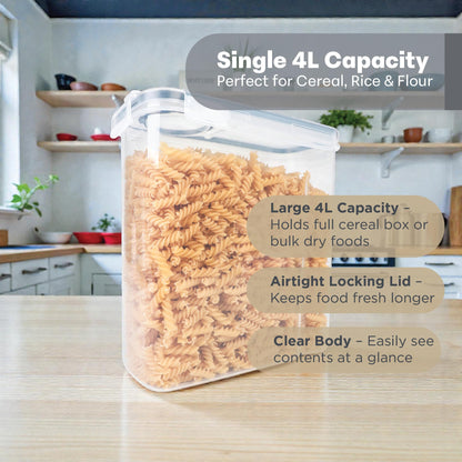 4 Pack Stackable Airtight Food Storage Containers (4L/135.2 oz) with Lids, Labels & Marker, BPA-Free Leakproof Pantry Organization for Cereal, Flour, Rice & Dry Food