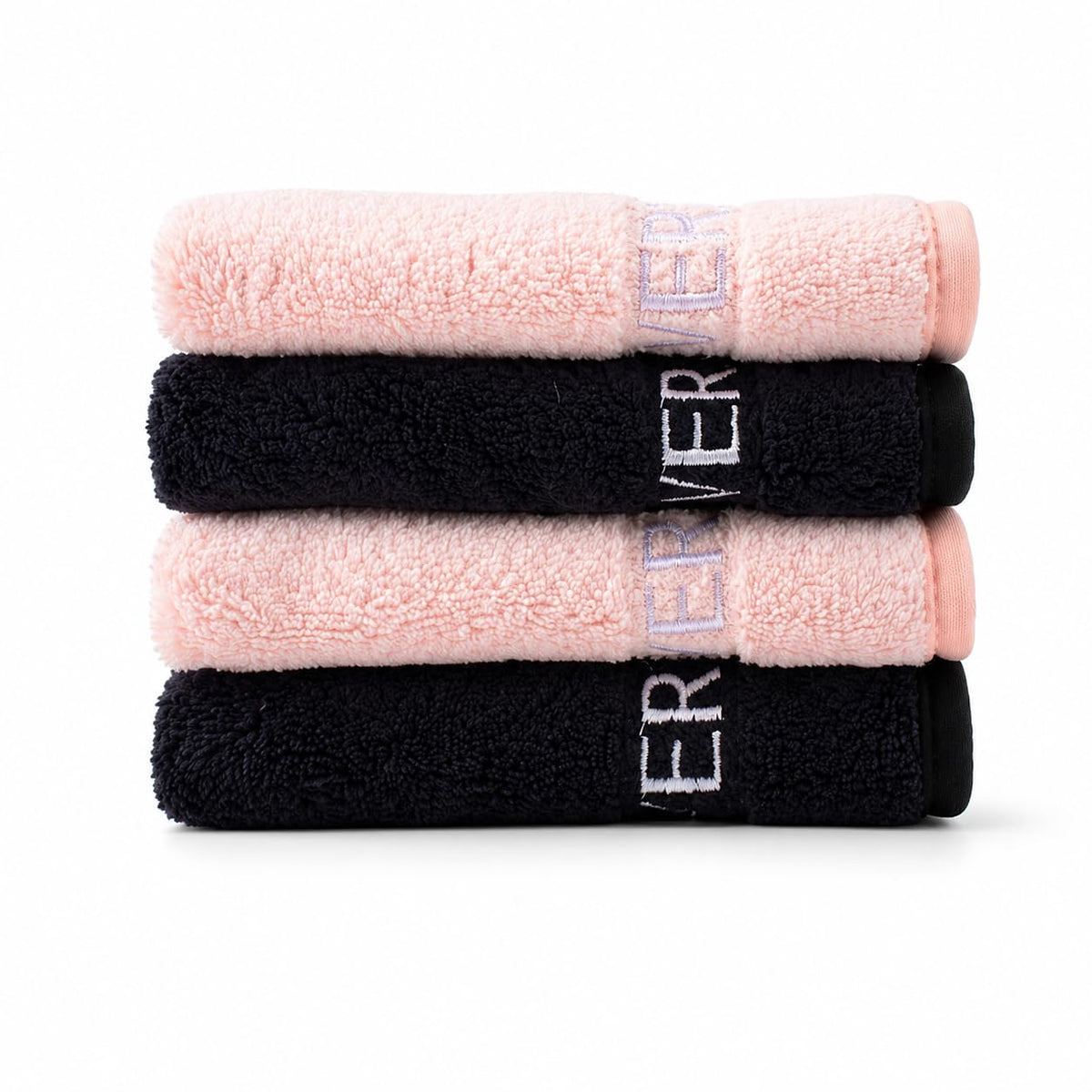 EVERLYGOODS Reusable Makeup Remover Cloths, Microfiber Face Towels, 12 x 12 Inch, Washable & Eco-Friendly, Pink & Black