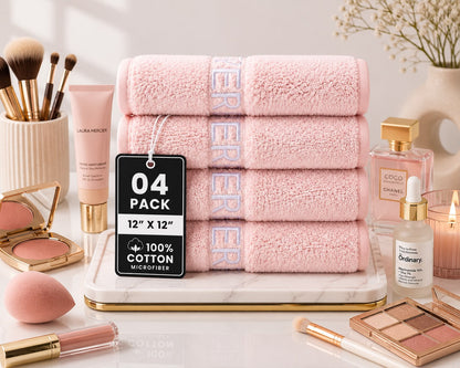 EVERLYGOODS Reusable Makeup Remover Cloths, Microfiber Face Towels, 12 x 12 Inch, Washable & Eco-Friendly, Pink & Black