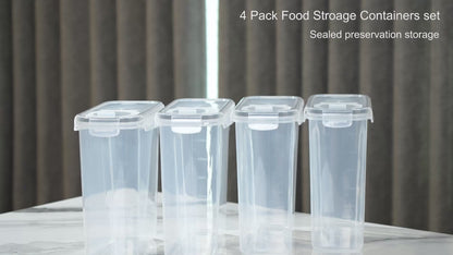 4 Pack Stackable Airtight Food Storage Containers (4L/135.2 oz) with Lids, Labels & Marker, BPA-Free Leakproof Pantry Organization for Cereal, Flour, Rice & Dry Food